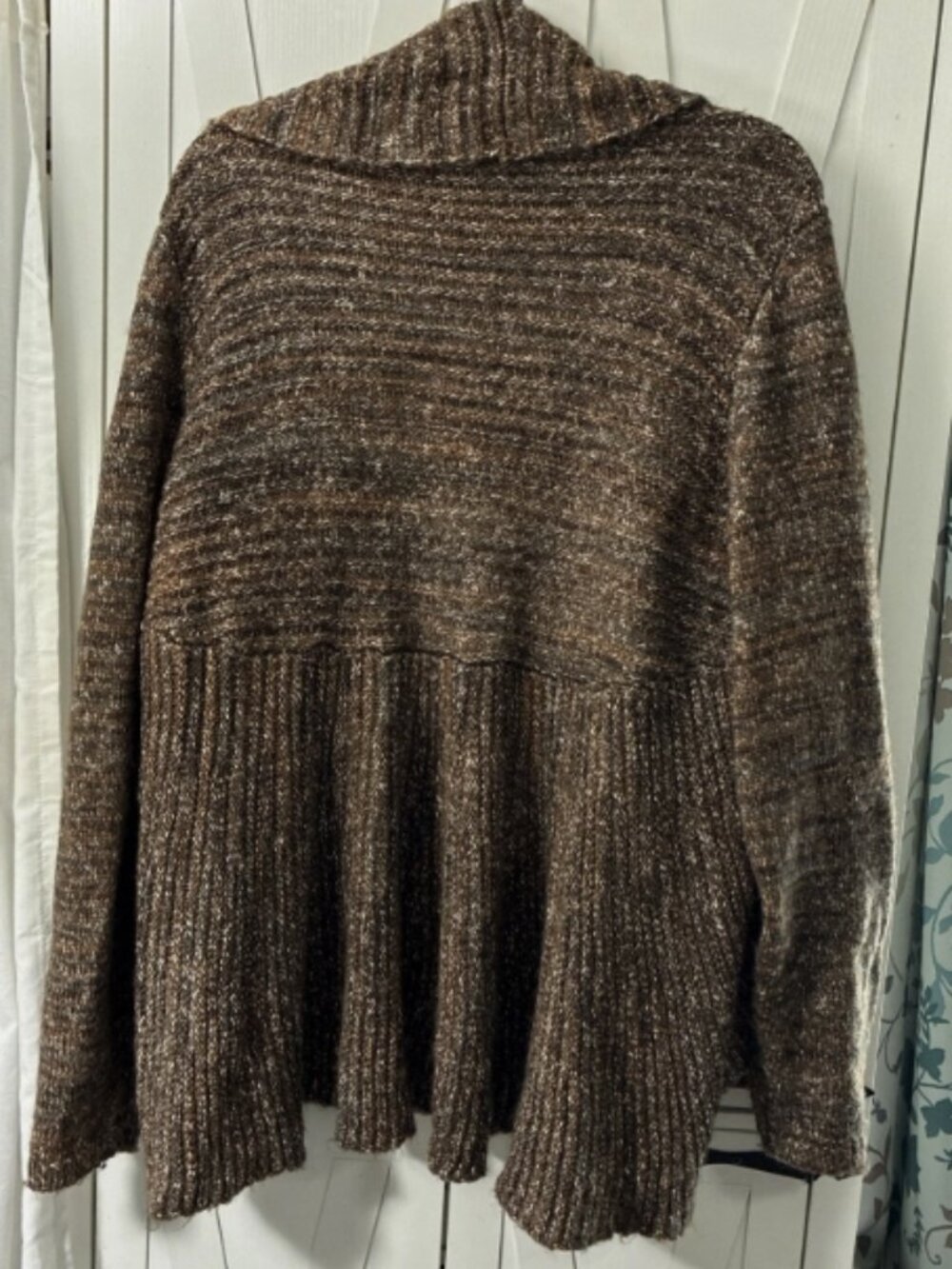 Dressbarn Womens Plus 22/24 Brown Marled Open Front Waterfall Cardigan Sweater - Picture 2 of 5